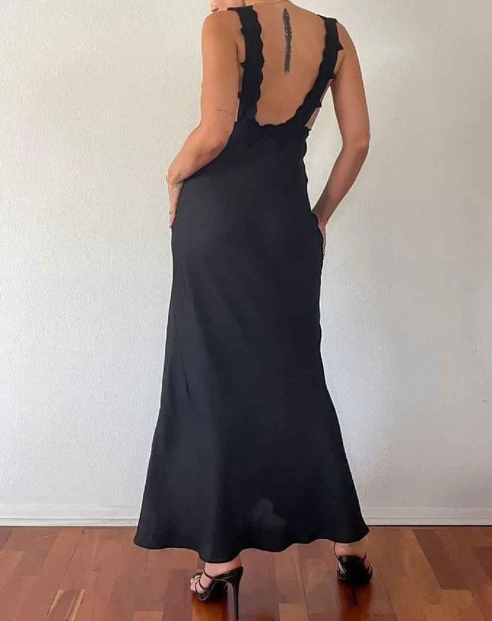 Juakoso Women Y2K Floral Printed Maxi Dress V Neck Backless Long Dress Sleeveless Going Out Sundress Summer Beachwear