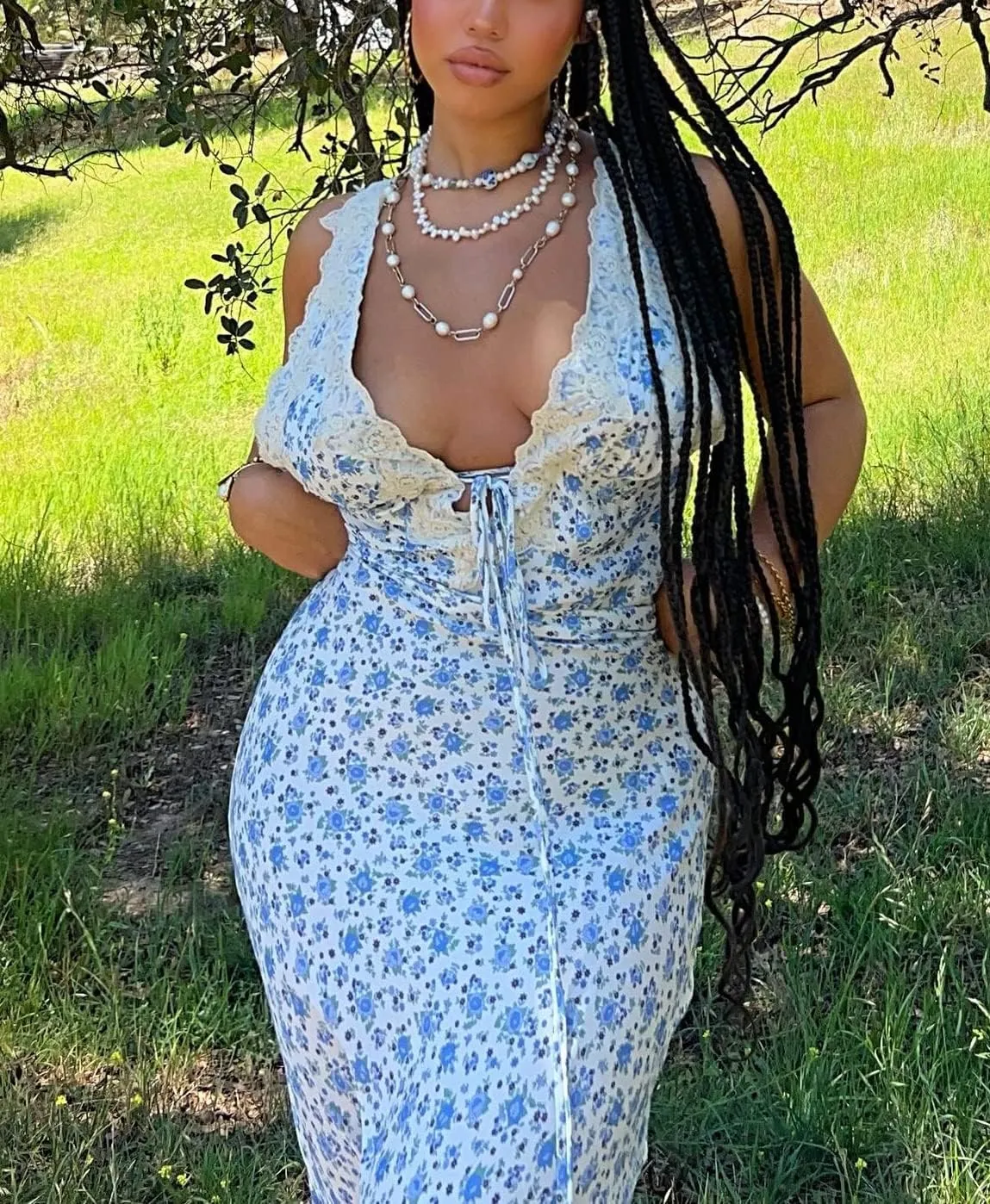 Juakoso Women Y2K Floral Printed Maxi Dress V Neck Backless Long Dress Sleeveless Going Out Sundress Summer Beachwear