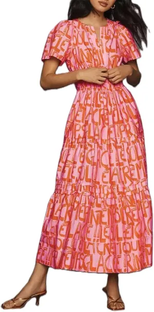 KMBANGI Women Flutter Sleeve Maxi Dress Boho Smocked Sundress Floral Printed Short Sleeve Tiered Ruffle Long Beach Dress