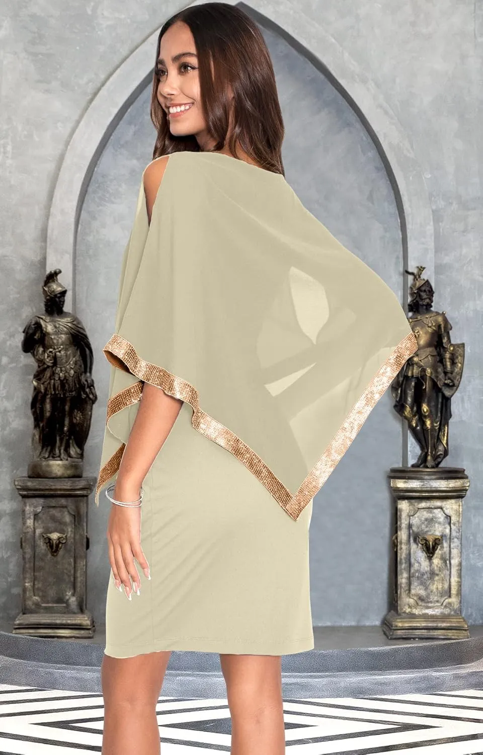 KOH KOH Women's Dressy Cocktail Cape Classy Modest Bridesmaid Mini Midi Dress