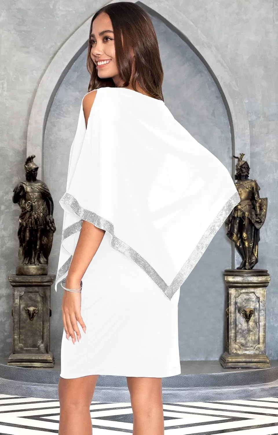 KOH KOH Women's Dressy Cocktail Cape Classy Modest Bridesmaid Mini Midi Dress