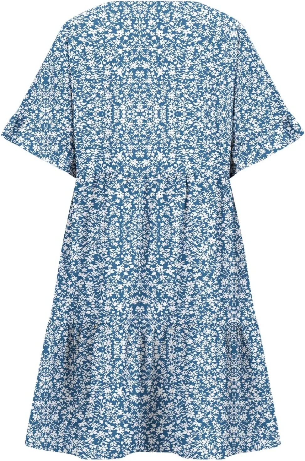 LFEOOST Summer Dresses for Women Loose Casual Ruffles Short Sleeve V Neck Floral Print Smocked Mini Dress with Pocket