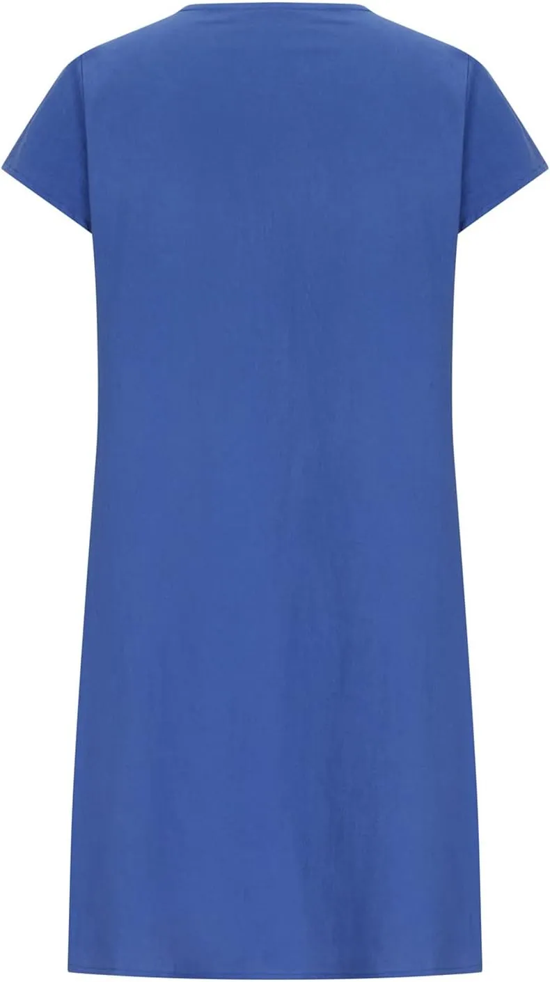 Linen Dresses for Women 2025 Casual Pleated Sundresses Loose Fit Solid Short Sleeve Mini Dress Beach Vacation Dress