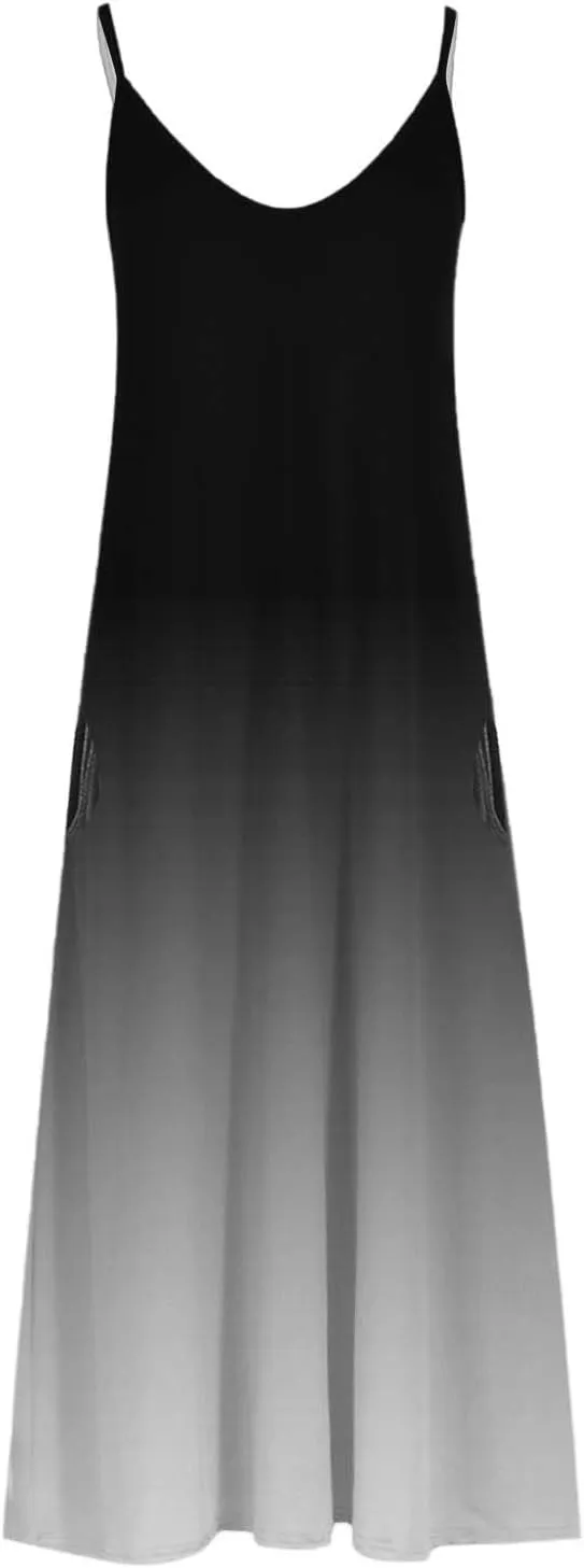 Long Summer Dresses for Women 2024 Spaghetti Strap V Neck Midi Sundresses Sleeveless Empire Waist Boho Maxi Dresses