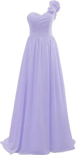 Lorderqueen Women's One Shoulder Long Bridesmaid Dress Chiffon Evening Gowns