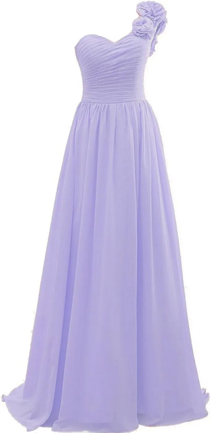 Lorderqueen Women's One Shoulder Long Bridesmaid Dress Chiffon Evening Gowns