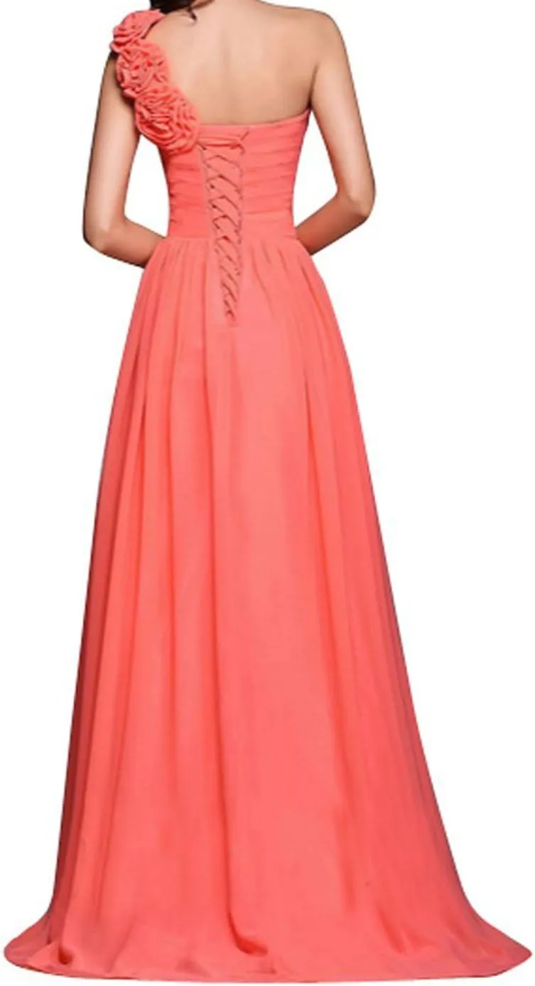 Lorderqueen Women's One Shoulder Long Bridesmaid Dress Chiffon Evening Gowns