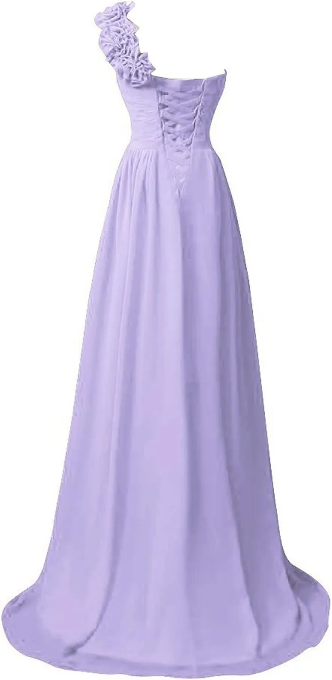 Lorderqueen Women's One Shoulder Long Bridesmaid Dress Chiffon Evening Gowns