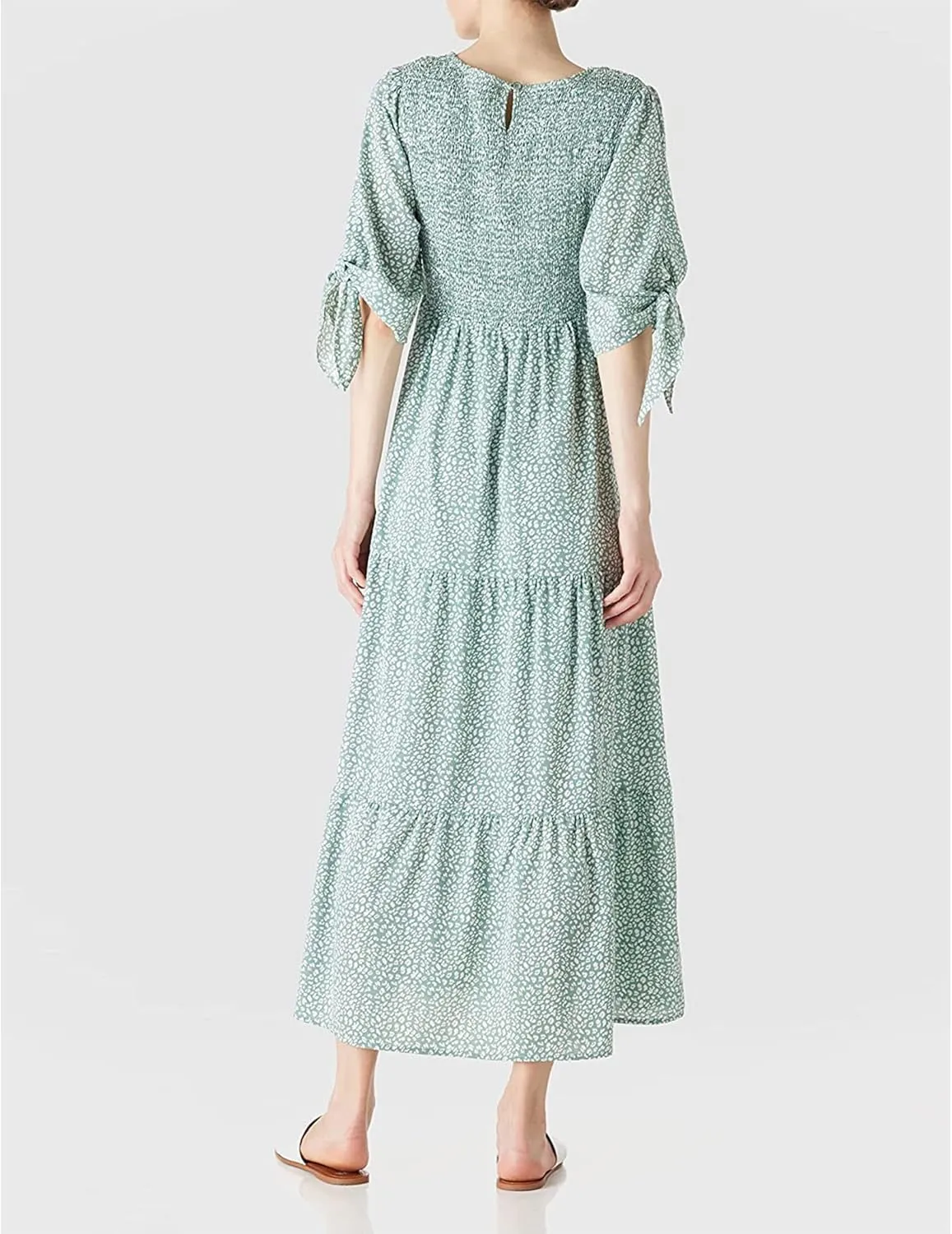 LUSMAY Women's Casual Tie 3/4 Sleeve Floral Maxi Dresses Summer Party Smocked Long Dress