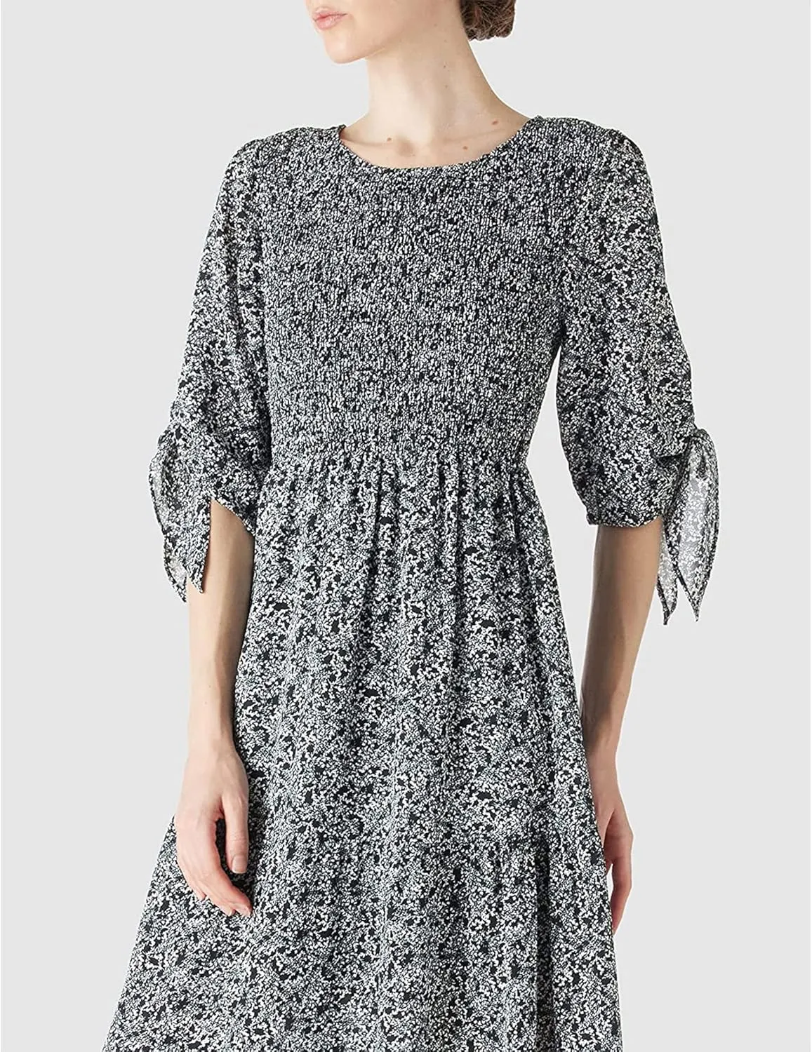 LUSMAY Women's Casual Tie 3/4 Sleeve Floral Maxi Dresses Summer Party Smocked Long Dress
