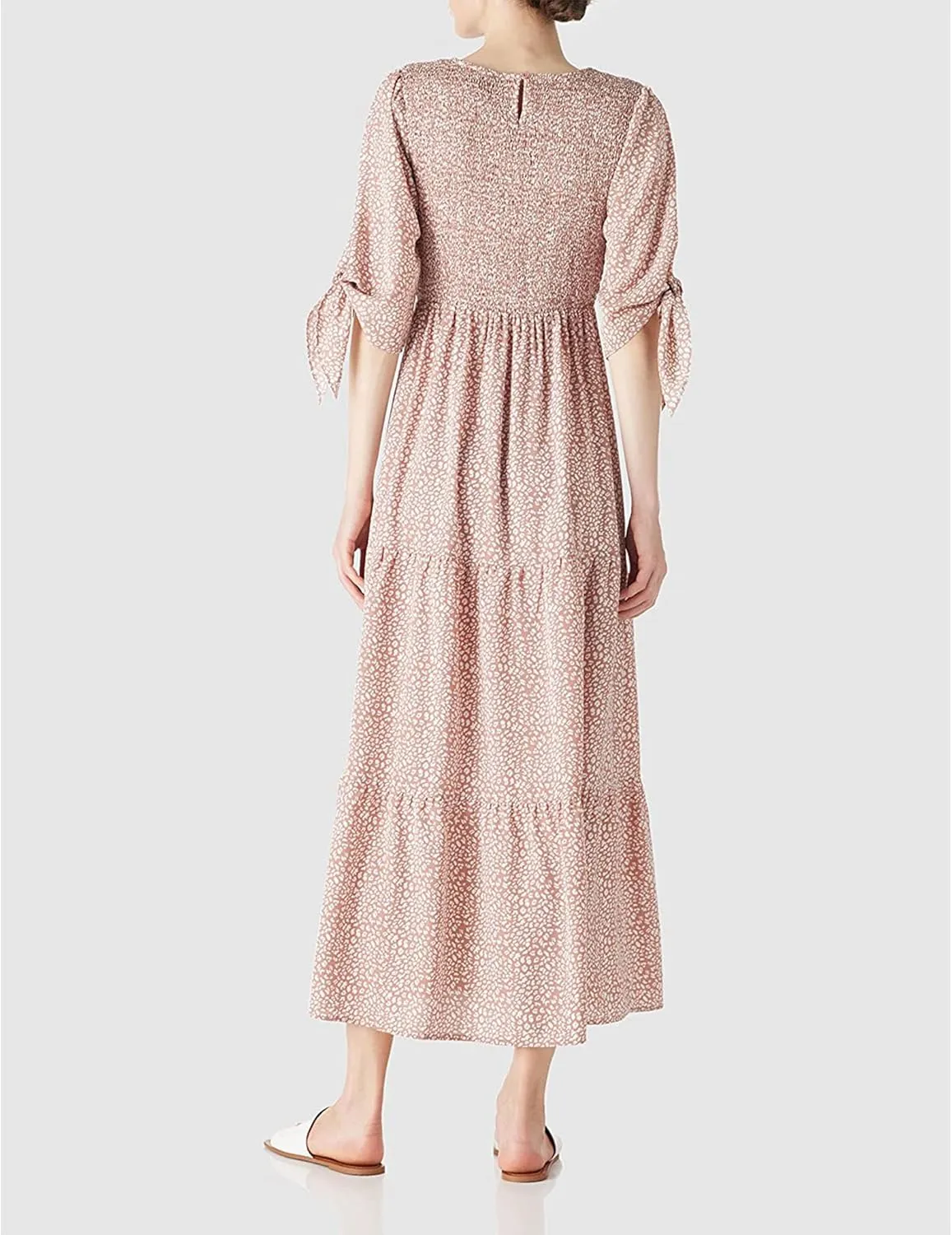 LUSMAY Women's Casual Tie 3/4 Sleeve Floral Maxi Dresses Summer Party Smocked Long Dress