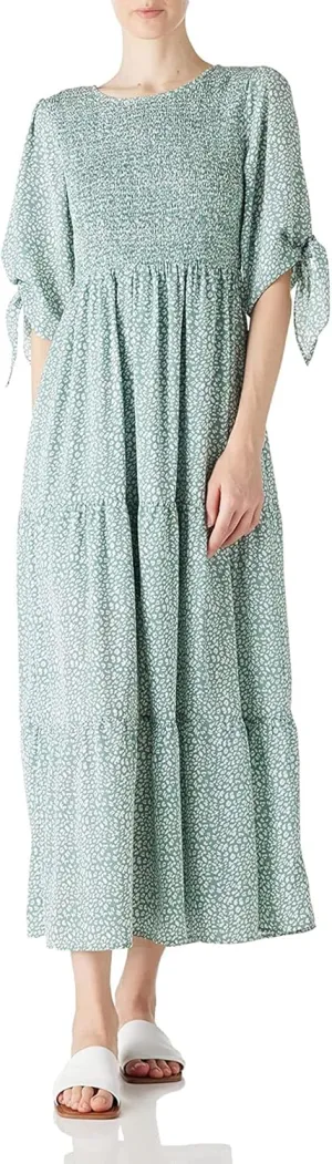 LUSMAY Women's Casual Tie 3/4 Sleeve Floral Maxi Dresses Summer Party Smocked Long Dress