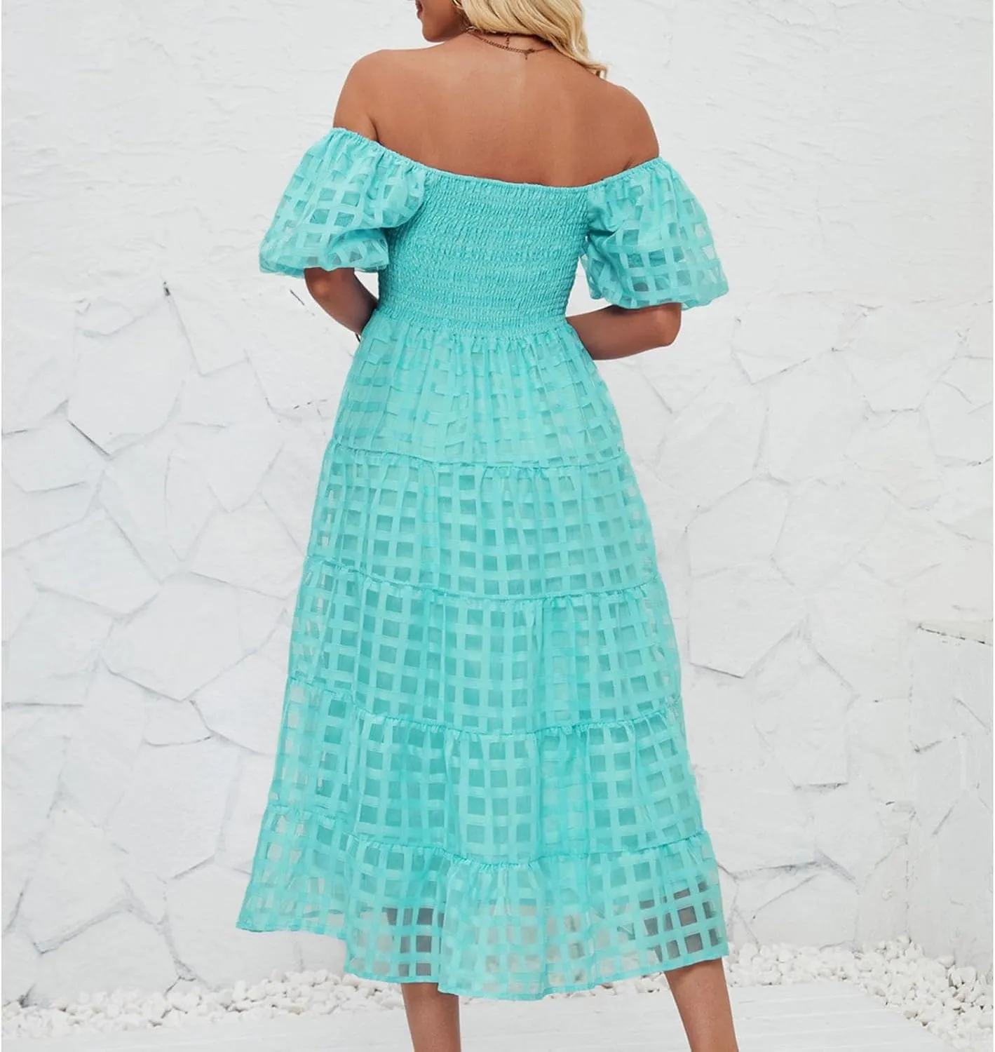 Maxi Dress for Women 2025 Spring Summer Solid Puff Sleeve Dresses Sexy Elegant A-Line Beach Sundresses