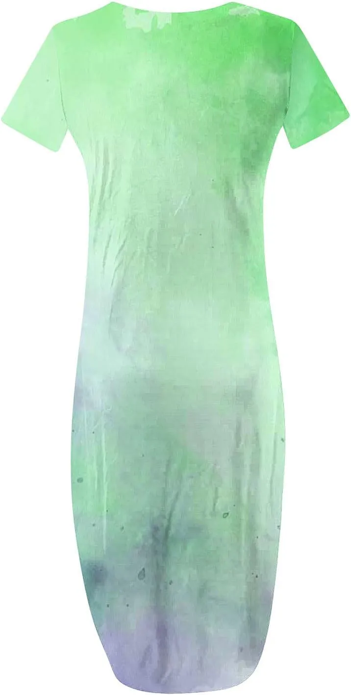 Maxi Dresses for Women 2025 Short Sleeve Casual Boho Floral T-Shirt Dress Flowy Beach Sundress with Pockets
