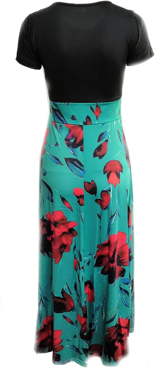 Maxi Dresses for Women's Plus Size Boho Floral Dress Beach Sundress Fashion Short Sleeves Midi Swing Party Dress