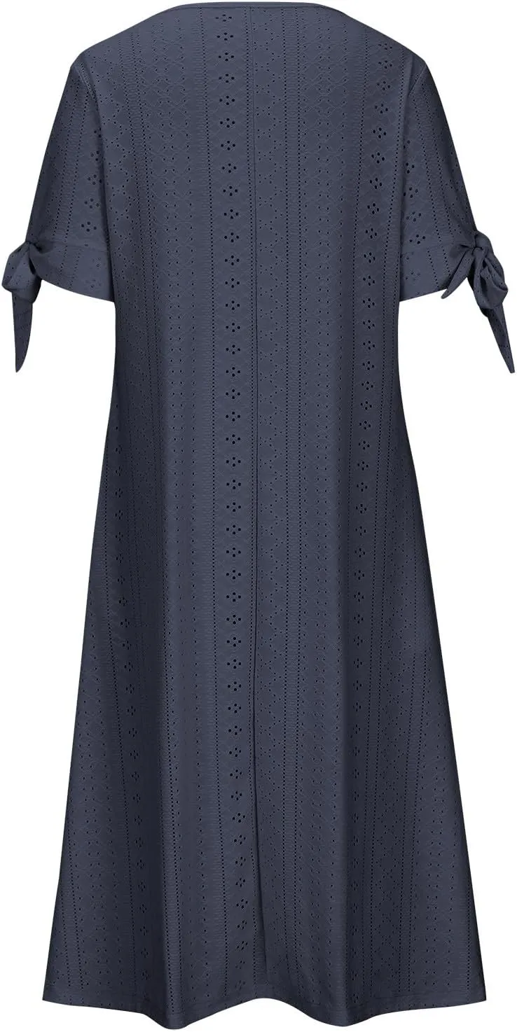 Maxi Long Dresses for Women 2025 Trendy Eyelet Dress Short Sleeve Tshirt Dress Casual Summer Beach Vacation Sundress