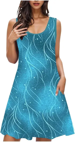 Midi Dresses for Women Summer Boho Floral Print Sleeveless Tank Dresses A-Line Casual Sundress Beach Cover Ups