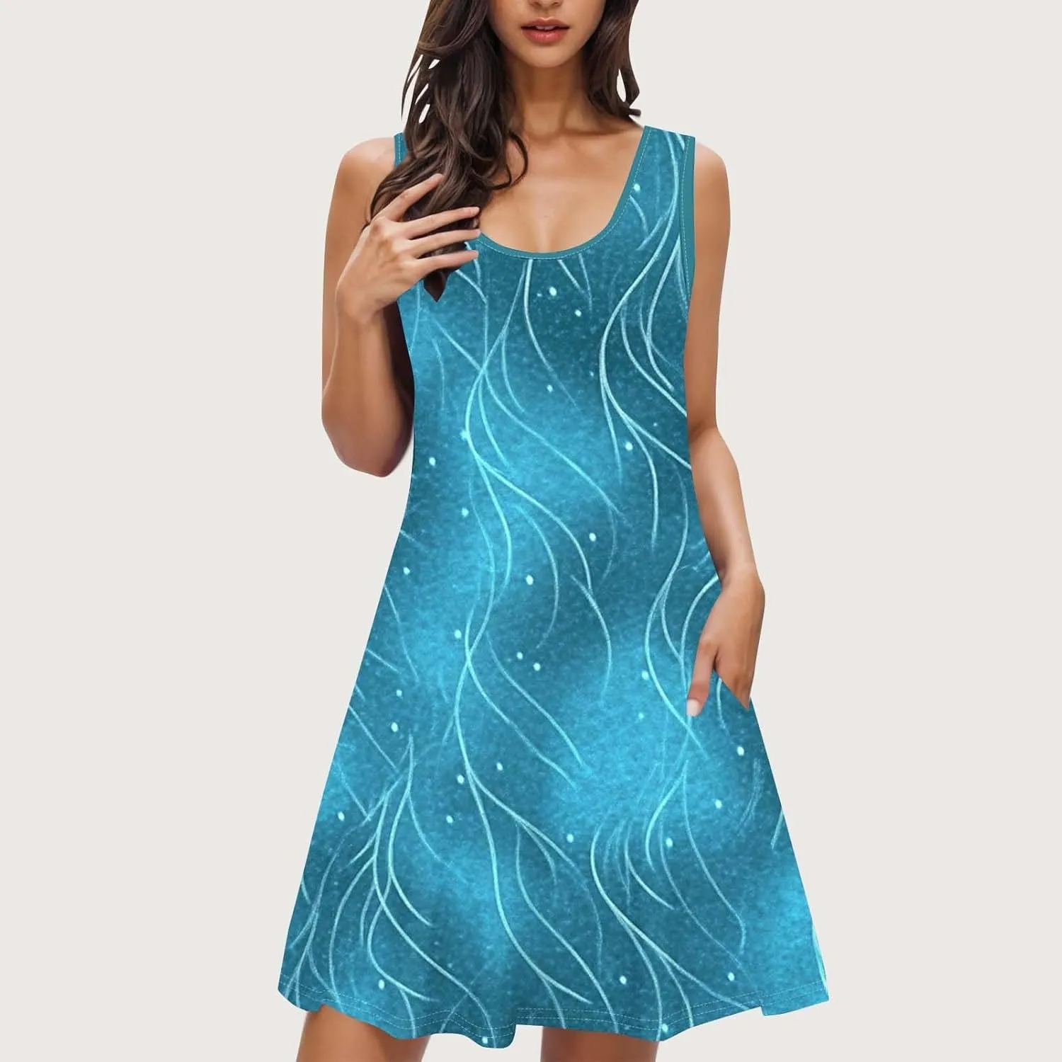 Midi Dresses for Women Summer Boho Floral Print Sleeveless Tank Dresses A-Line Casual Sundress Beach Cover Ups