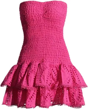 Mini A Line Dresses Strapless Sleeveless High Waist Spliced Ruffles Hem Elegant Slim Dress