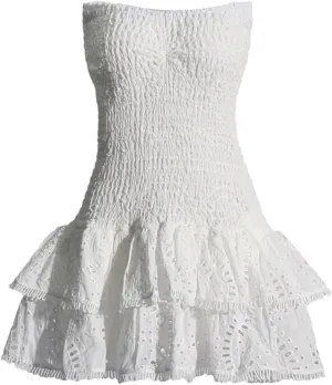 Mini A Line Dresses Strapless Sleeveless High Waist Spliced Ruffles Hem Elegant Slim Dress
