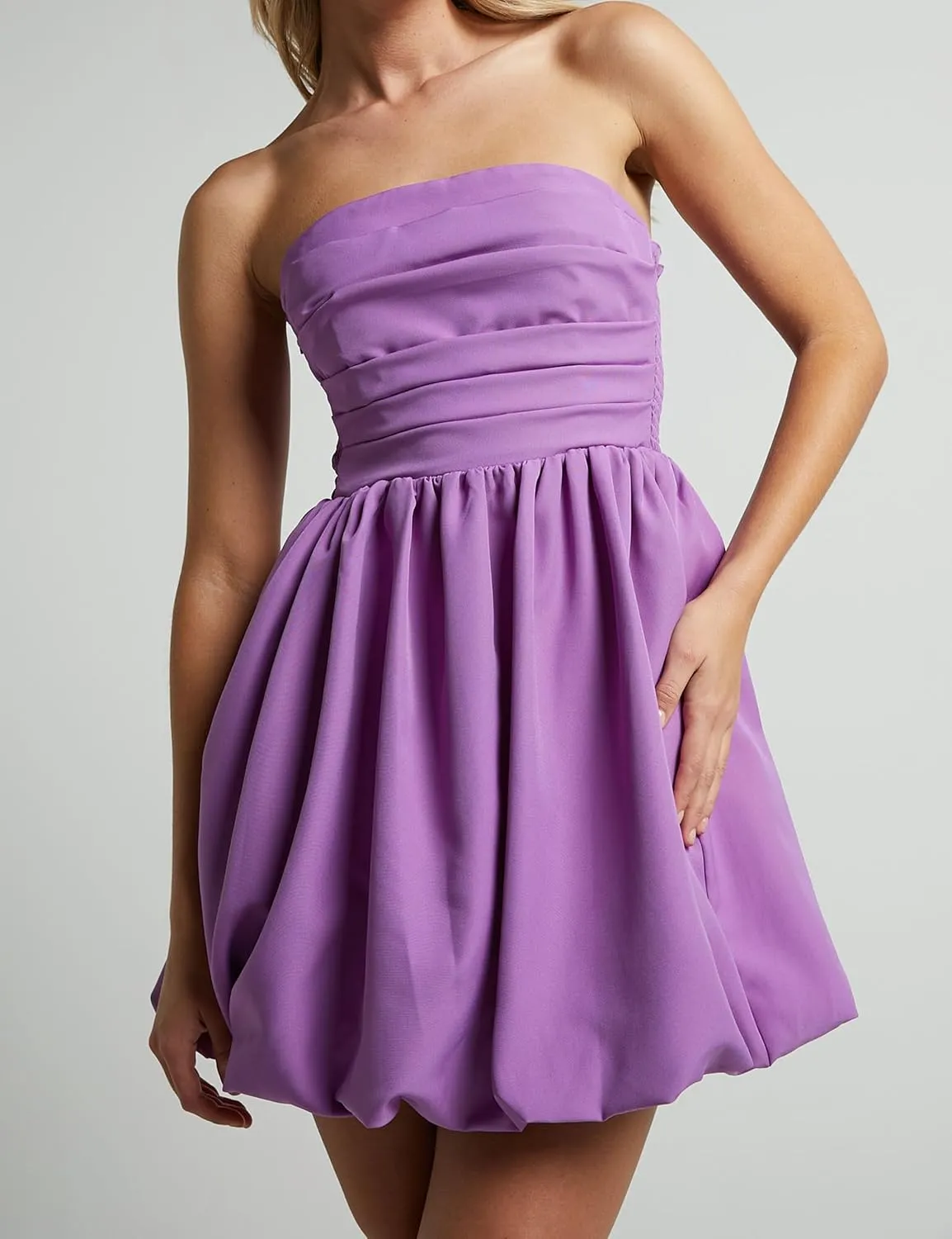 MISSACTIVER Women's Strapless Tube Top Mini Dress Ruched Sleeveless Off Shoulder Flared Short Dress Summer Party Club Dresses