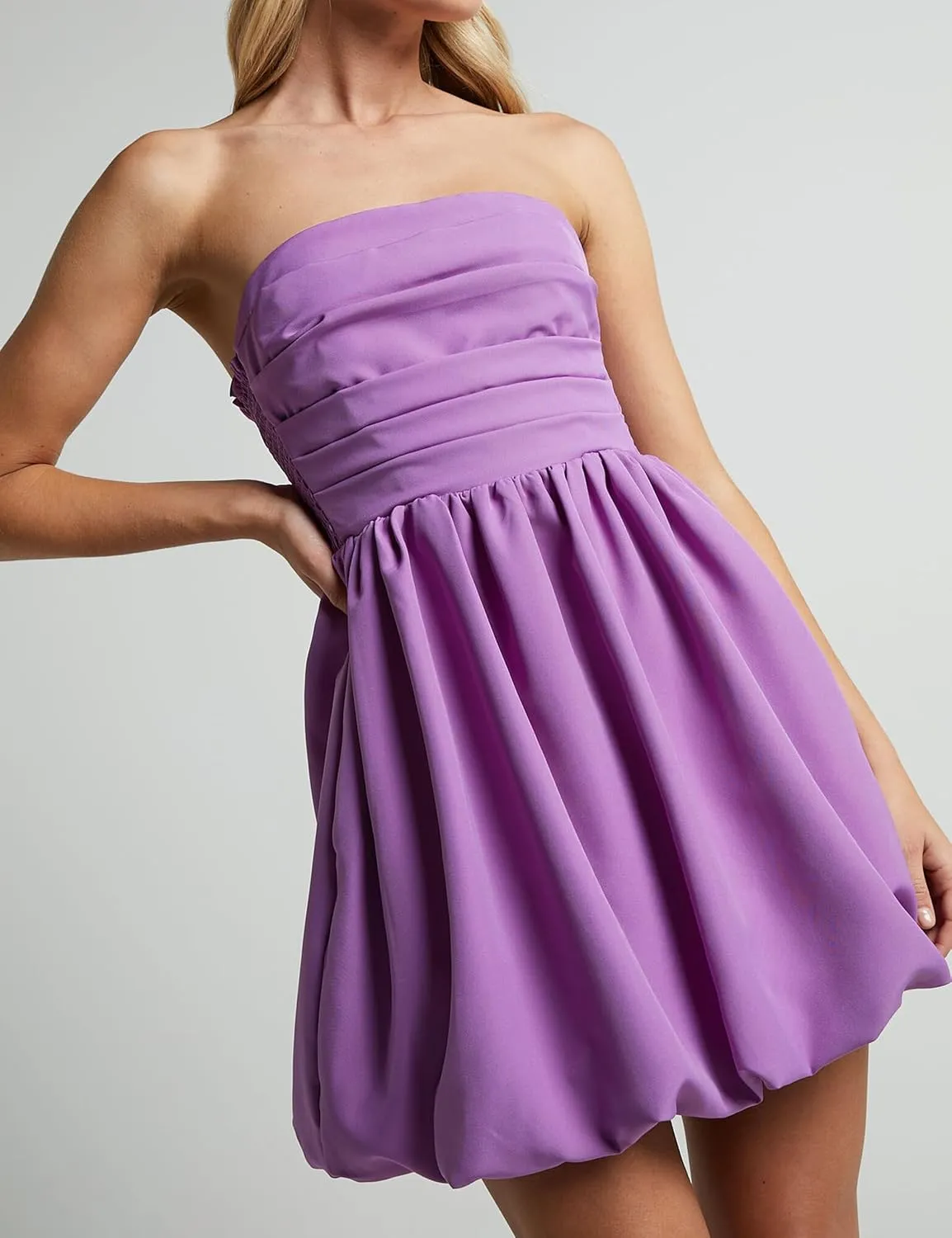 MISSACTIVER Women's Strapless Tube Top Mini Dress Ruched Sleeveless Off Shoulder Flared Short Dress Summer Party Club Dresses