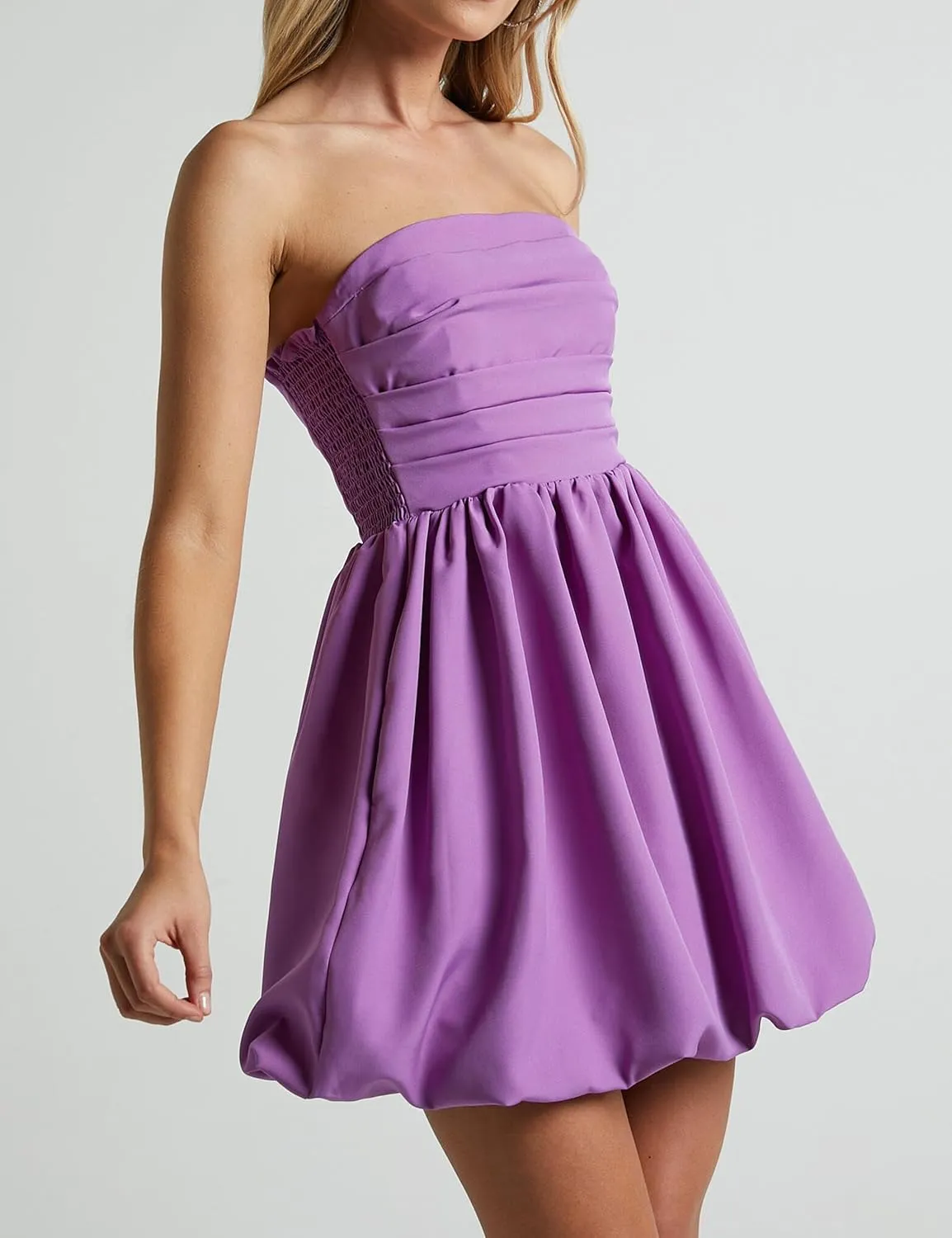 MISSACTIVER Women's Strapless Tube Top Mini Dress Ruched Sleeveless Off Shoulder Flared Short Dress Summer Party Club Dresses