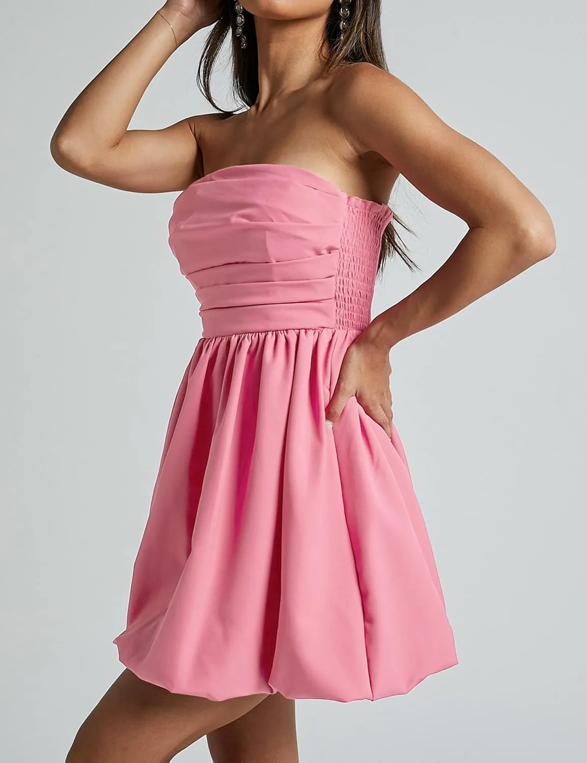 MISSACTIVER Women's Strapless Tube Top Mini Dress Ruched Sleeveless Off Shoulder Flared Short Dress Summer Party Club Dresses