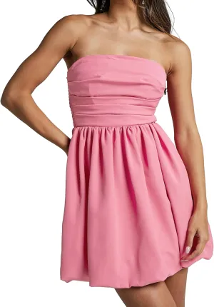 MISSACTIVER Women's Strapless Tube Top Mini Dress Ruched Sleeveless Off Shoulder Flared Short Dress Summer Party Club Dresses