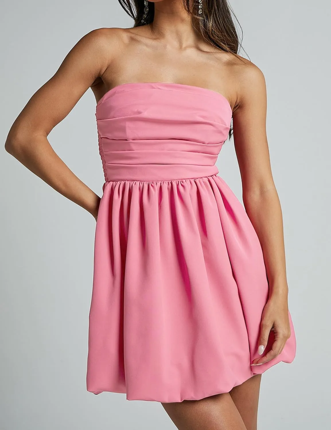 MISSACTIVER Women's Strapless Tube Top Mini Dress Ruched Sleeveless Off Shoulder Flared Short Dress Summer Party Club Dresses