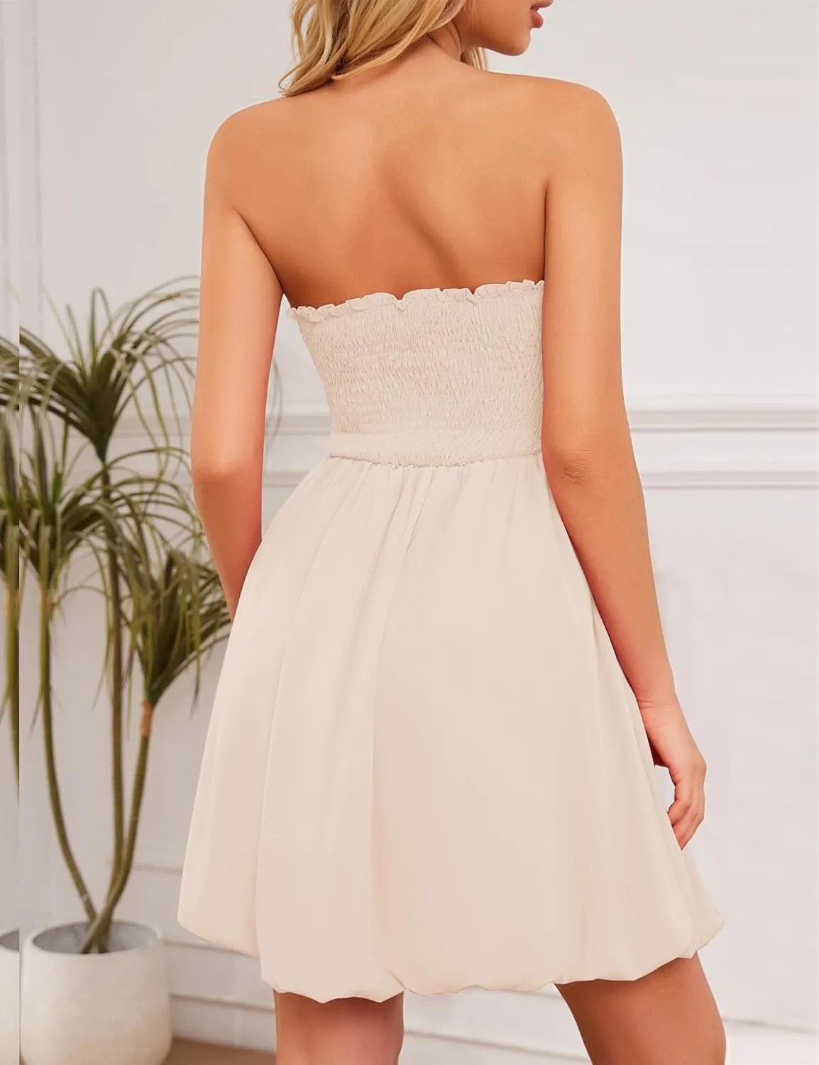 MISSACTIVER Women's Strapless Tube Top Mini Dress Ruched Sleeveless Off Shoulder Flared Short Dress Summer Party Club Dresses