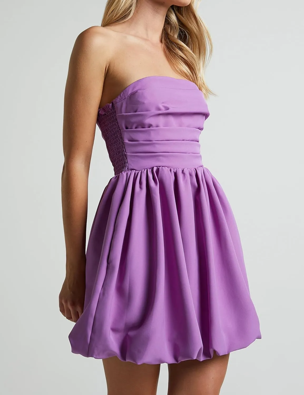 MISSACTIVER Women's Strapless Tube Top Mini Dress Ruched Sleeveless Off Shoulder Flared Short Dress Summer Party Club Dresses