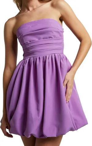 MISSACTIVER Women's Strapless Tube Top Mini Dress Ruched Sleeveless Off Shoulder Flared Short Dress Summer Party Club Dresses