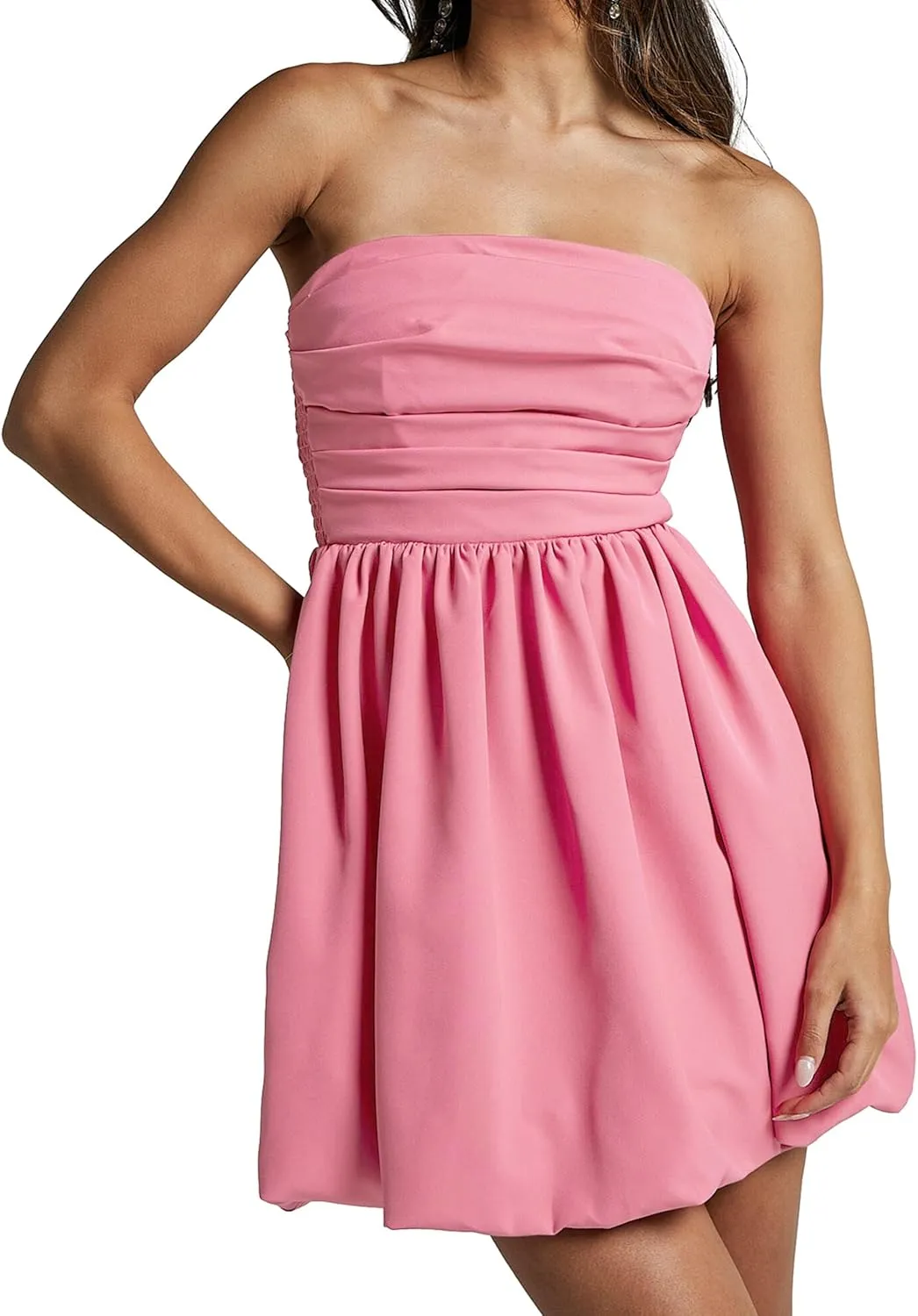 MISSACTIVER Women's Strapless Tube Top Mini Dress Ruched Sleeveless Off Shoulder Flared Short Dress Summer Party Club Dresses