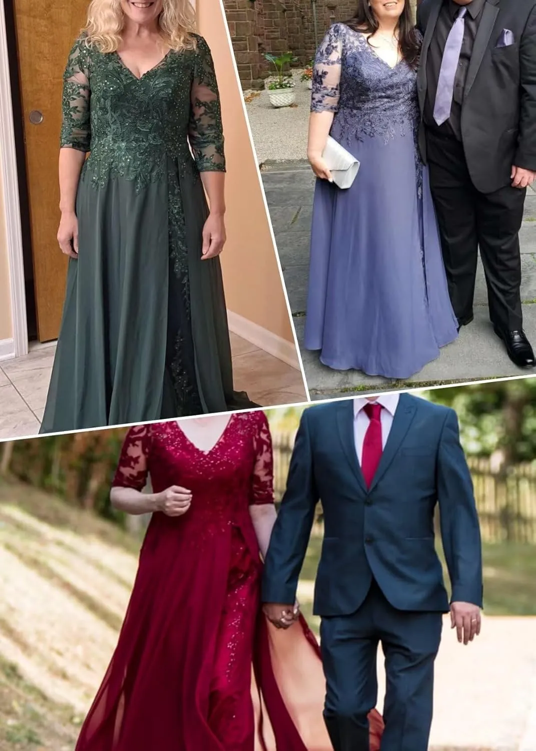 Mother of The Bride Dresses Lace Appliques Chiffon Evening Gowns for Women 3/4 Sleeves Plus Size