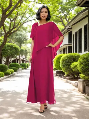 Mother of The Bride Dresses Overlay Cape Chiffon Formal Evening Gowns Long Mother of The Groom Dresses