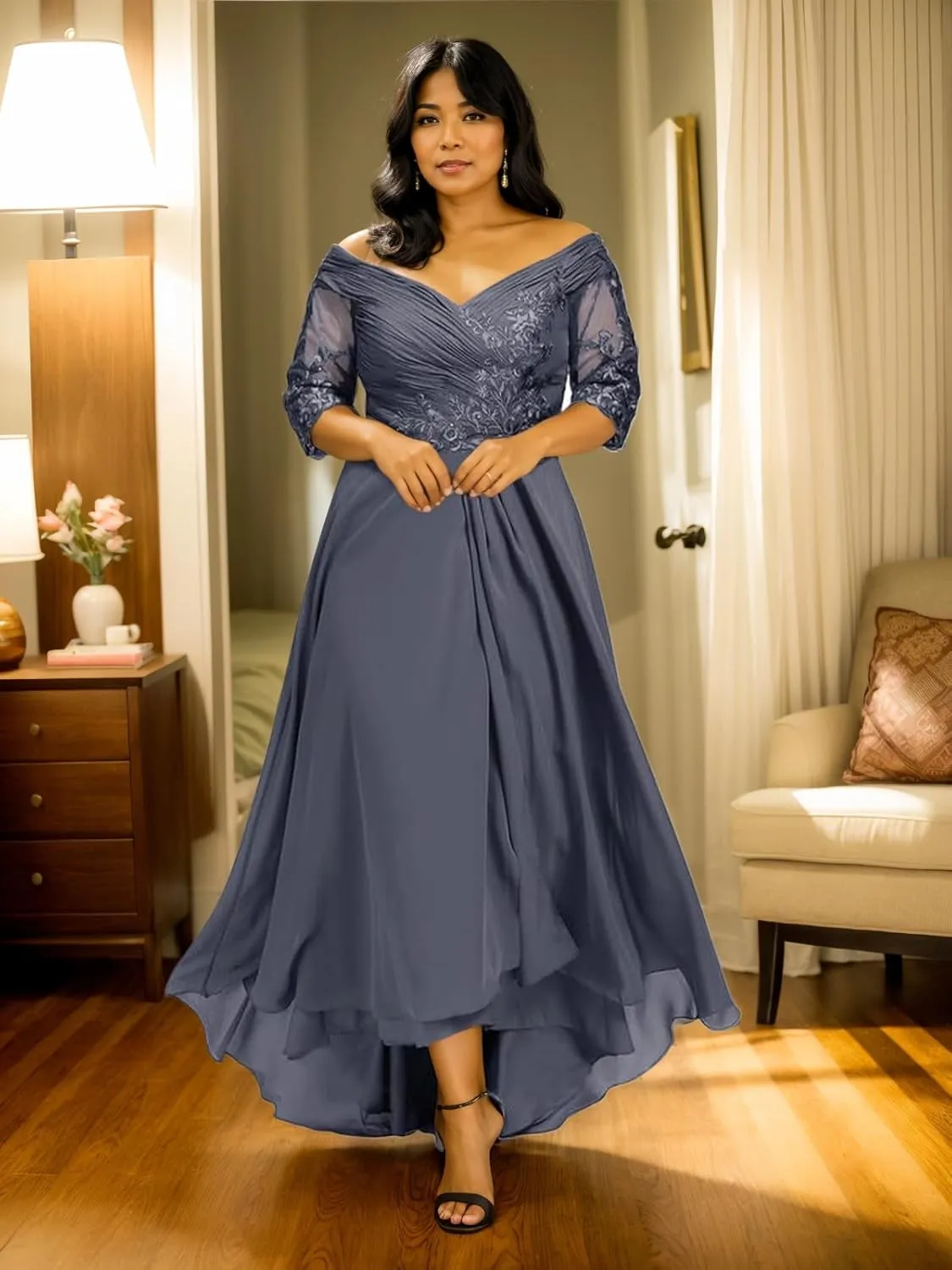 Mother of The Bride Dresses Plus Size Formal Evening Gowns Lace Chiffon Wedding Party Prom Gowns for Women