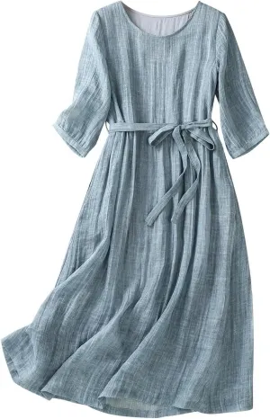 NaRHbrg Women's Flowy Cotton Dress Long Sleeve Loose Fit A Line Sundress Elegant Boho Maxi Dresses for Beach Wedding Party