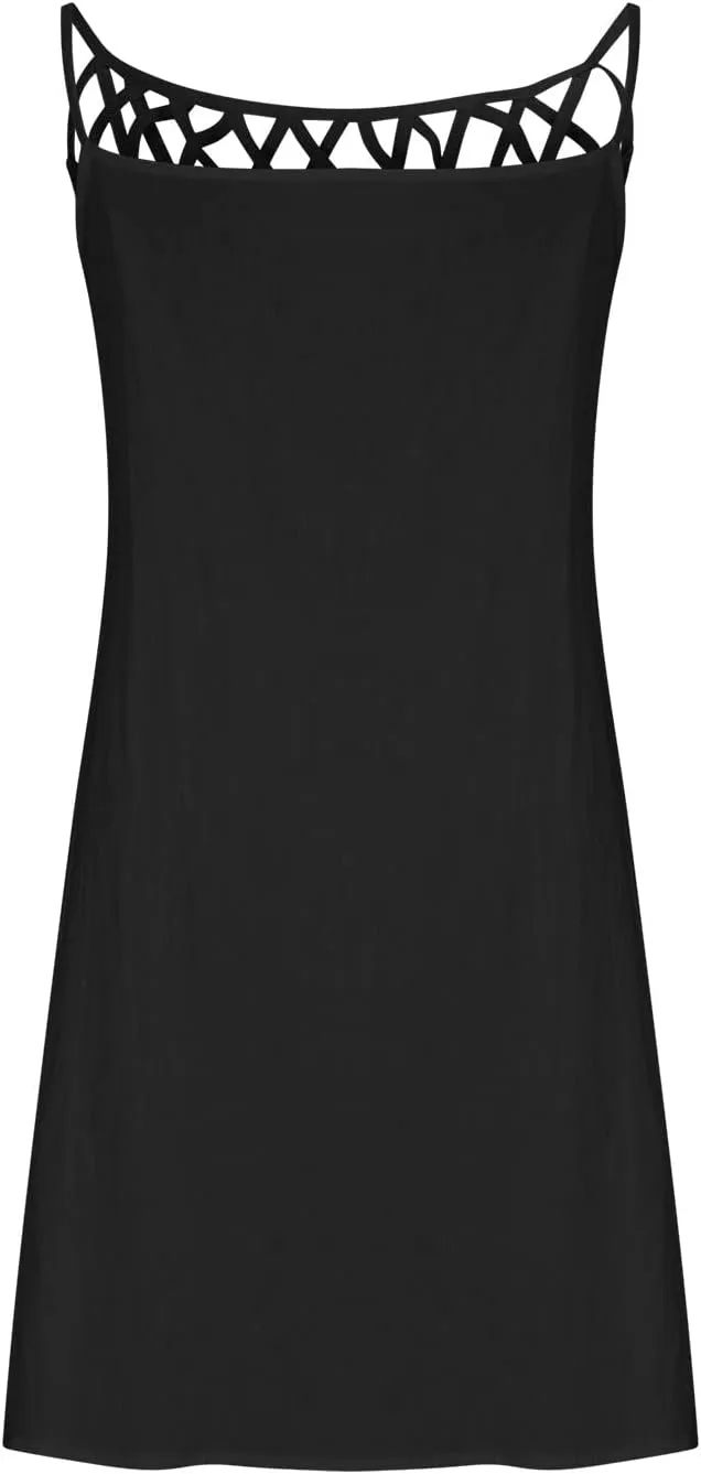 NaRHbrg Women's Summer Halter Dress Sleeveless Hollow Out Loose Fit Mini Dresses Casual Beach Sundress for Vacation