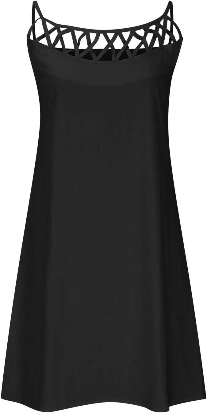 NaRHbrg Women's Summer Halter Dress Sleeveless Hollow Out Loose Fit Mini Dresses Casual Beach Sundress for Vacation