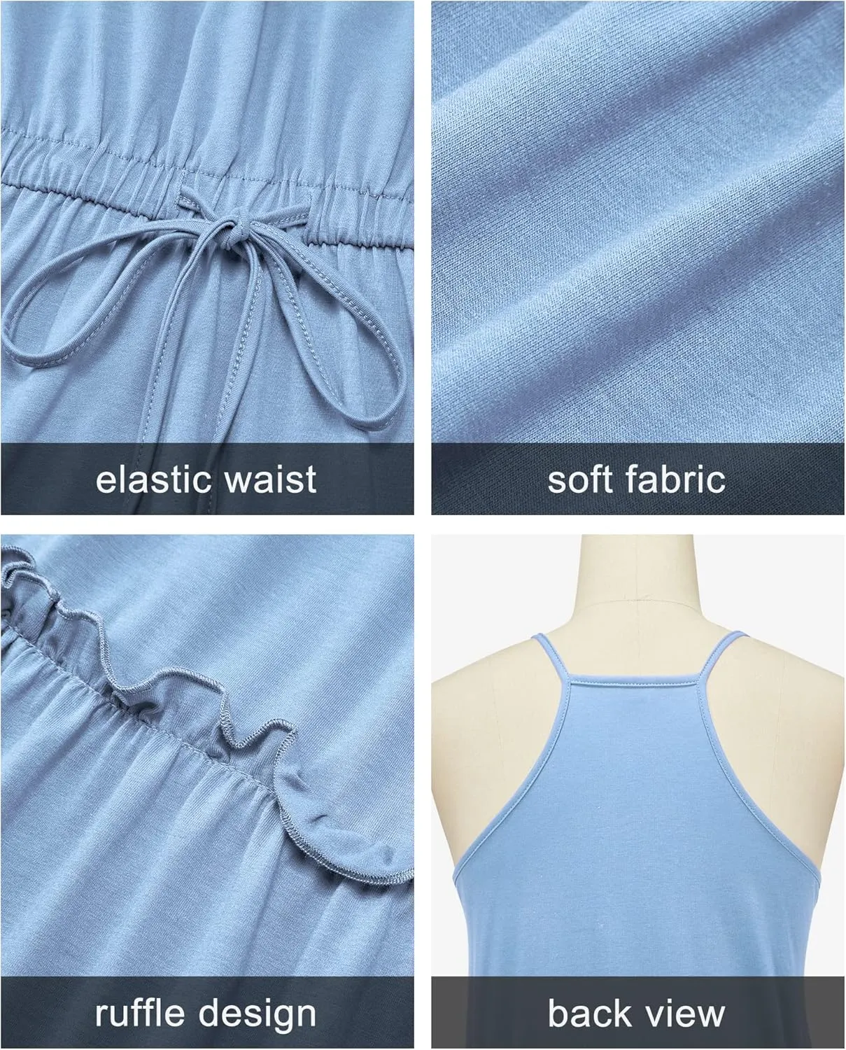Newshows Women's 2025 Summer Dress Spaghetti Strap Casual Boho Beach Vacation Outfits Drawstring Ruffle Hem Sundress Trendy