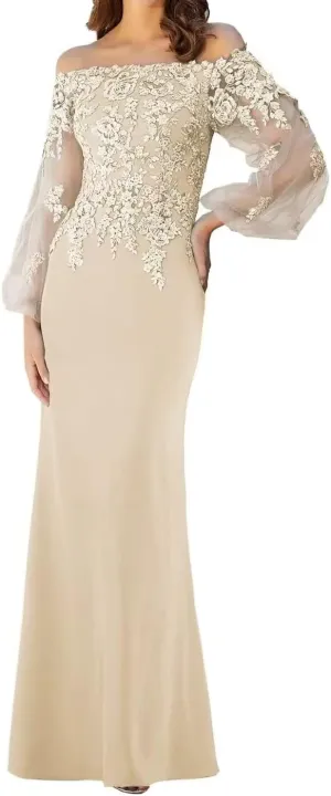 Off Shoulder Mother of The Bride Dress for Wedding Laces Chiffon Evening Gowns with Sleeves
