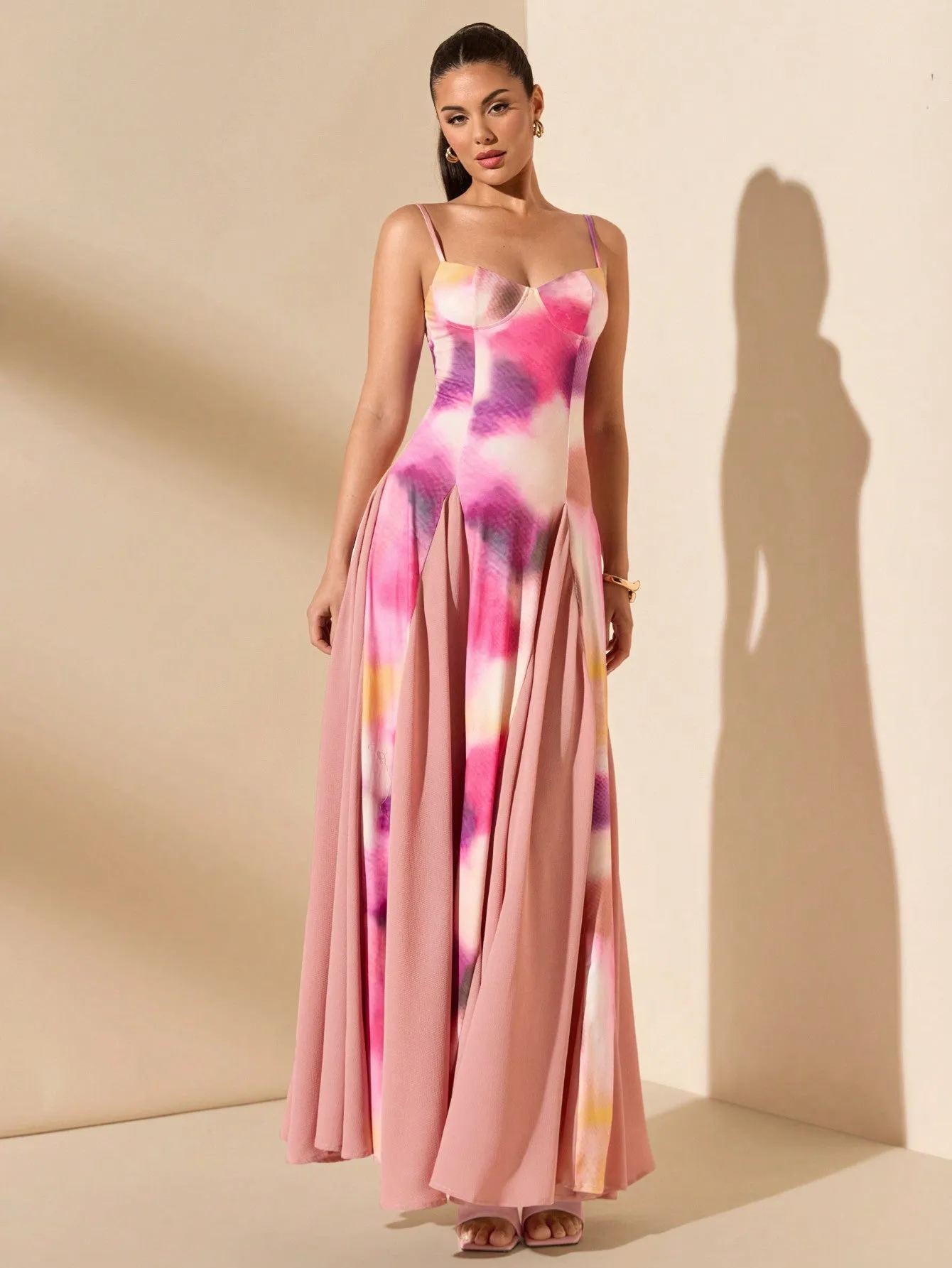 Ombre Purple Print Patchwork Dress