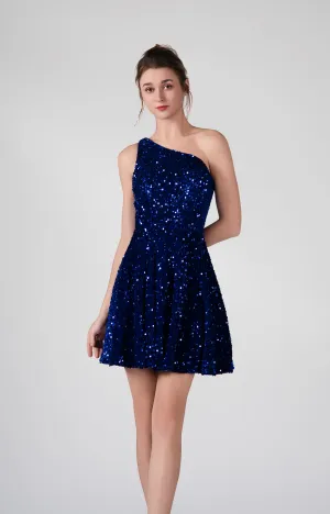 One-Shoulder Sequin Flared Skirt Dresses