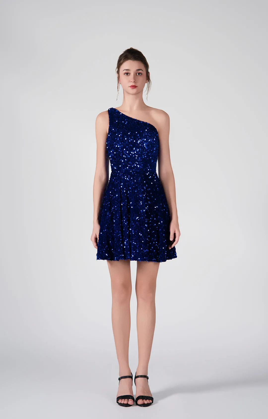 One-Shoulder Sequin Flared Skirt Dresses
