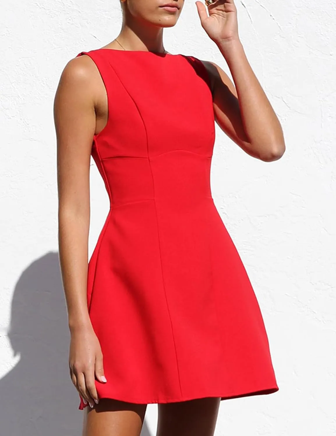 OWIN Womens Summer Casual Boat Neck Sleeveless Elegant Flared A Line Swing Club Cocktail Party Short Mini Dress