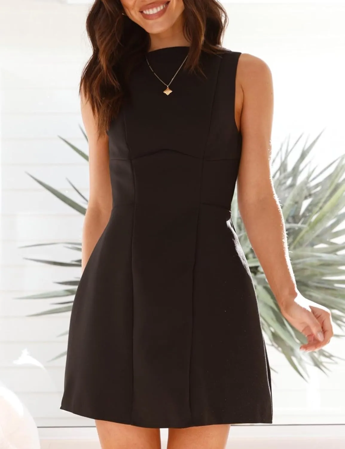 OWIN Womens Summer Casual Boat Neck Sleeveless Elegant Flared A Line Swing Club Cocktail Party Short Mini Dress