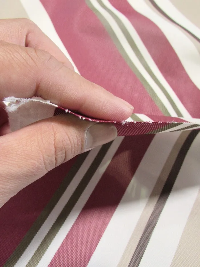 Oxford Stripe Outdoor Canvas Waterproof Fabric / Burgundy / Sold By The Yard