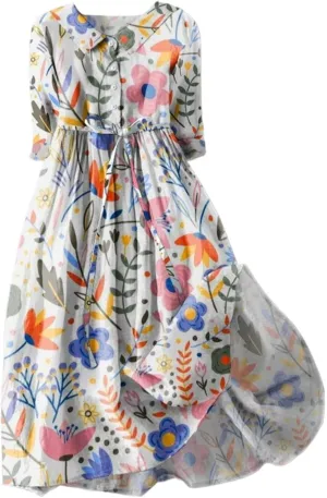 Plus Size Linen Dress for Women Short Sleeve Floral Maxi Dresses Spring Summer Boho Flowy Sundress Cruise Outfits