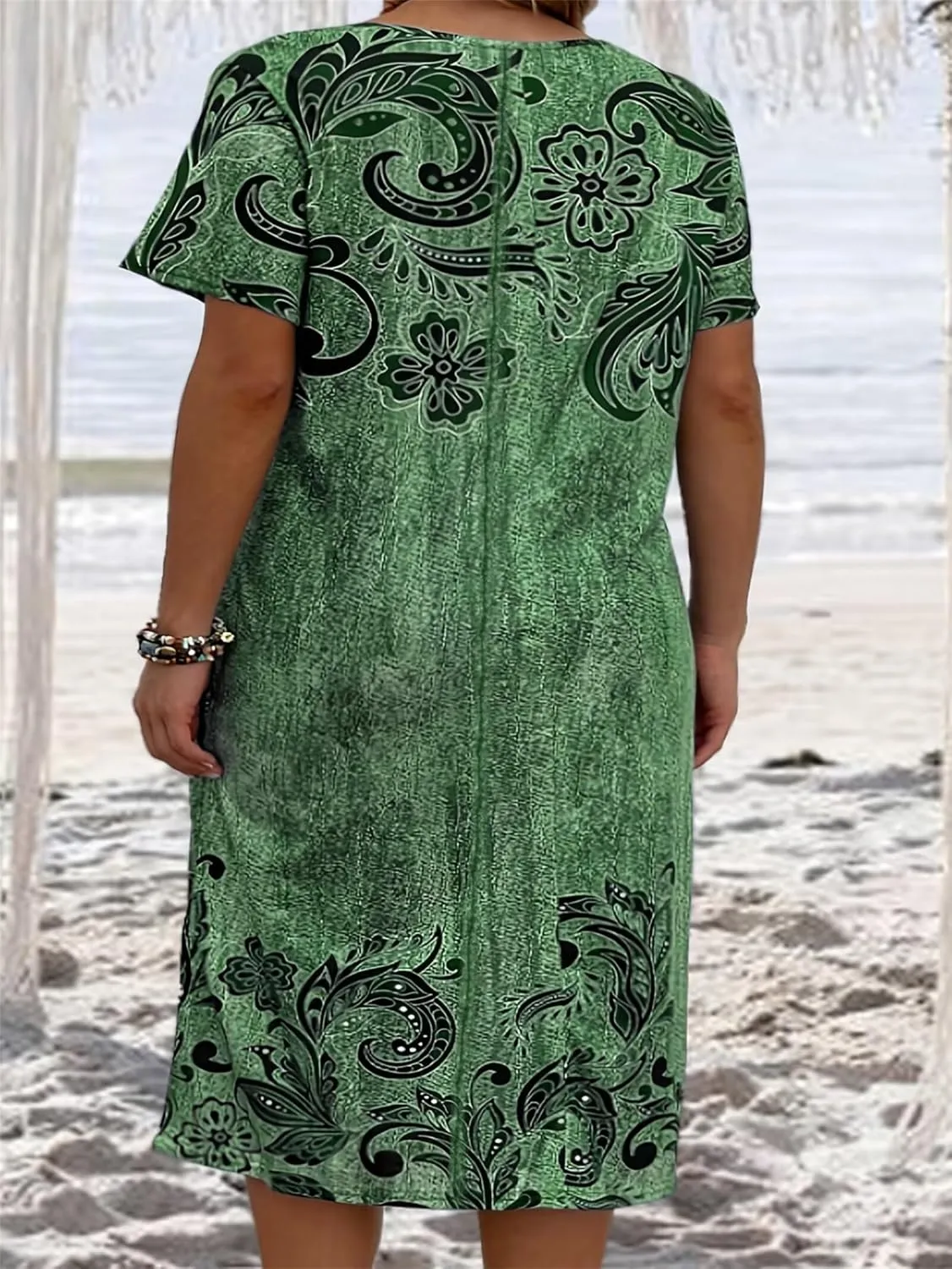 Plus Size Summer for Women Casual Short Sleeve Midi Dress Square Neck Loose Flowy Boho Floral Smocked Dresses